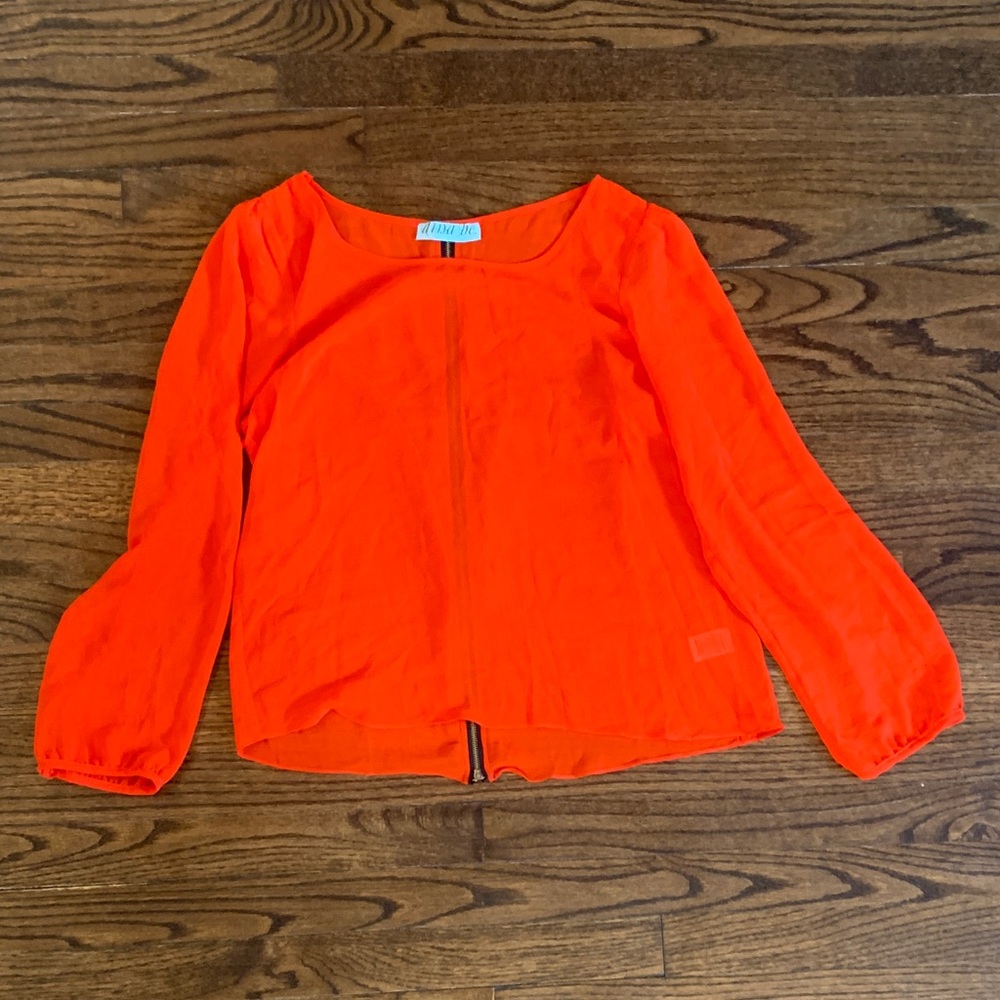 Bright Red/Orange Sheer Long Sleeve Blouse